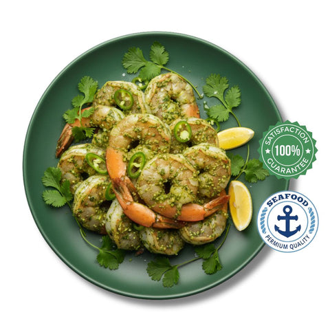 Green Herb Marinated Shrimp – Ready to Cook (Coriander & Mint)
